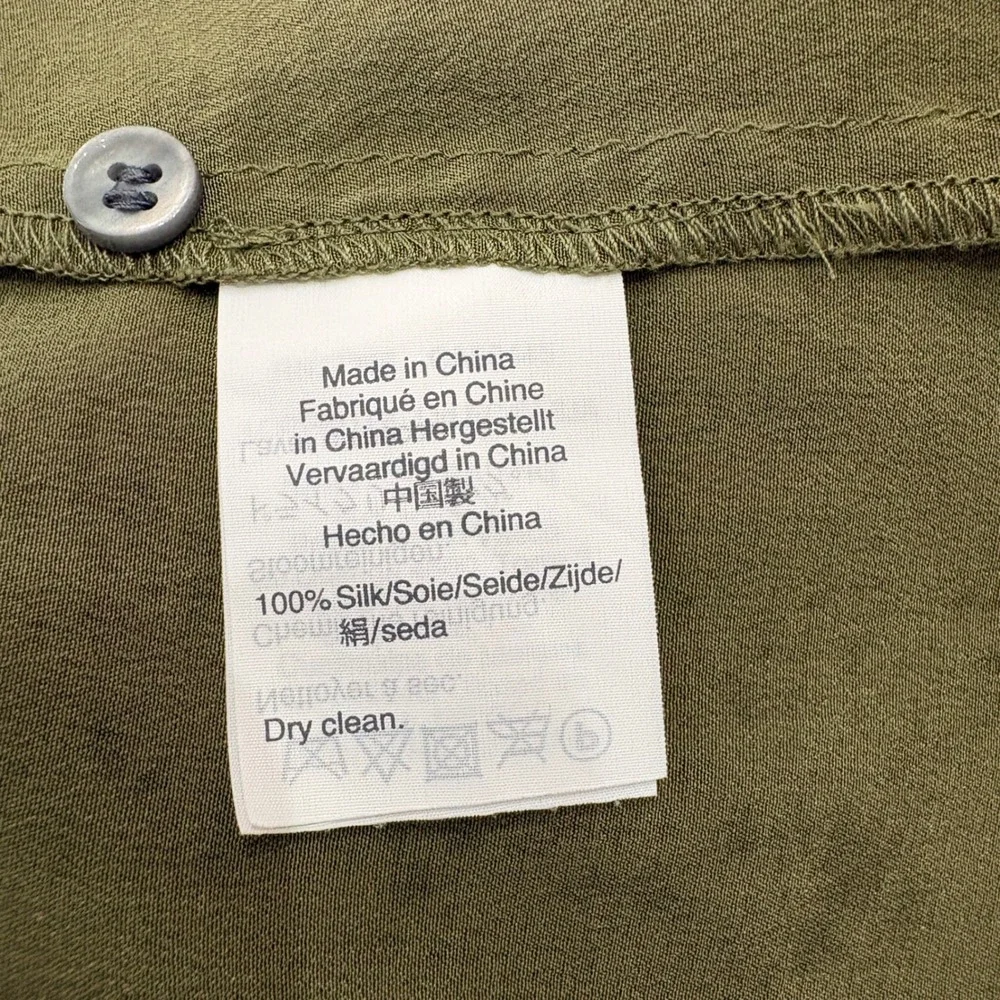 J. Crew Silk Short Sleeve Button‎ Up Shirt Olive Green Quiet Luxury Size MP